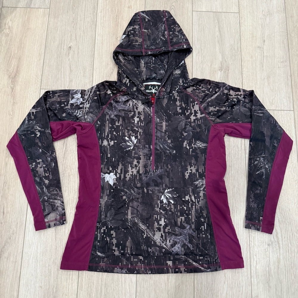 🌺 BLACK ANTLER Women's Purple, Gray and Black Camouflage Hooded Pullover Size S